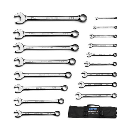 Capri Tools MaxChrome Combination Wrench Set, 14 to 114, SAE, 17Pcs W HeavyDuty Canvas Pouch CP11495PK